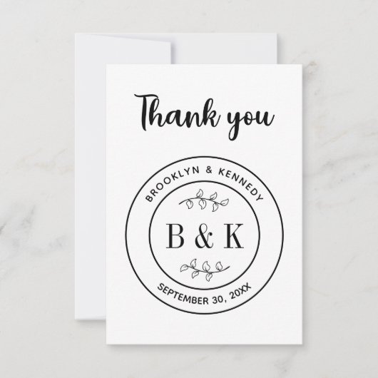 植物性フローラおもしろい結婚モノグラムのカップル名 サンキューカード (正面)