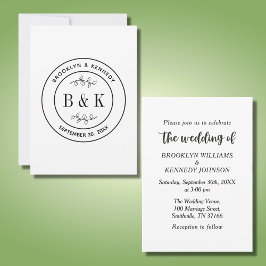 植物性フローラおもしろい結婚モノグラムのカップル名 招待状