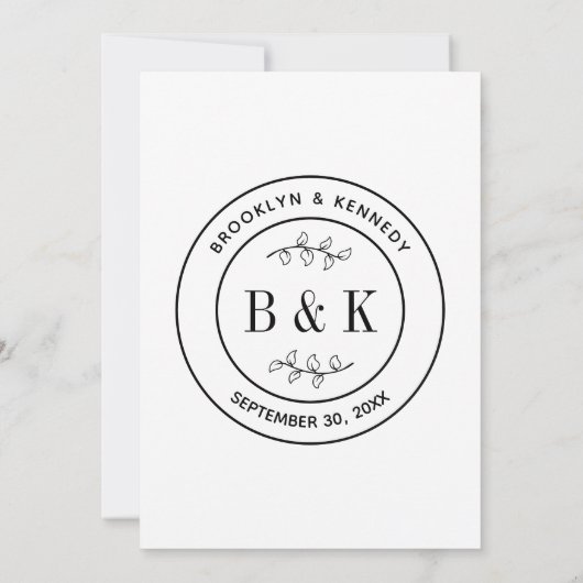植物性フローラおもしろい結婚モノグラムのカップル名 招待状 (裏面)