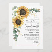 植物性フローラひまわりモダンの結婚緑 招待状 (正面/裏面)