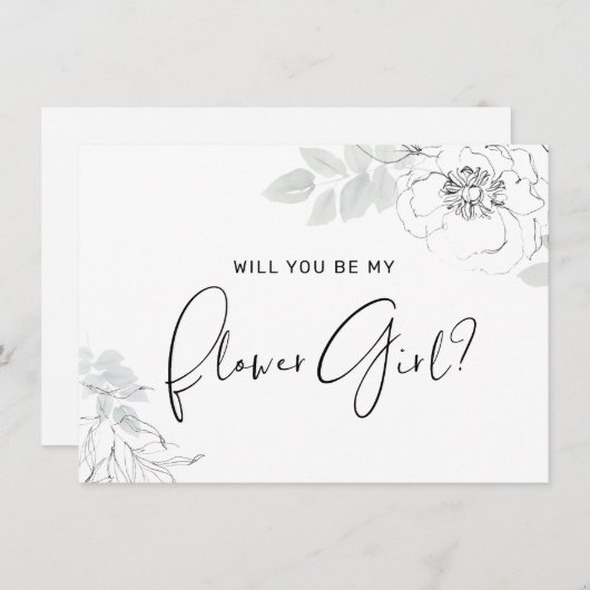 植物性フローライラストレーションフラワーガールカード サンキューカード (正面/裏面)