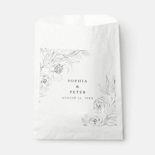 植物性フローライラストレーション結婚式の引き出物バッグ フェイバーバッグ (正面)