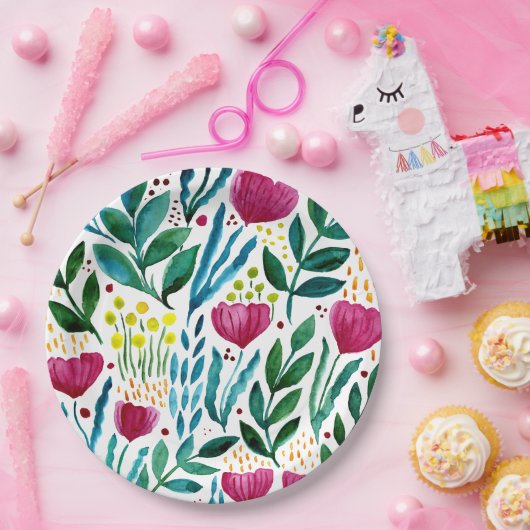 植物性フローライラストレーション ペーパープレート (パーティー)