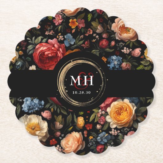 植物性フローラオランダバロック結婚ズモノグラム ペーパーコースター (正面)