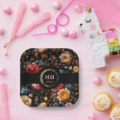 植物性フローラオランダバロック結婚ズモノグラム ペーパープレート (パーティー)