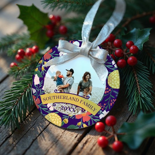 植物性フローラガーデンエレガントフォトフレームパープル メタルオーナメント