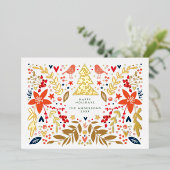 植物性フローラクリスマスフォトカスタム金ゴールド 箔シーズンカード (立ち正面)