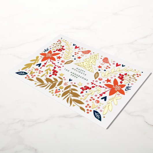 植物性フローラクリスマスフォトカスタム金ゴールド 箔シーズンカード (回転した状態)