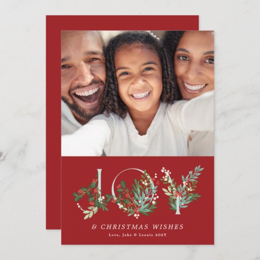 植物性フローラクリスマスJOY赤エレガント写真 シーズンカード (正面/裏面)