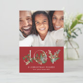 植物性フローラクリスマスJOY赤エレガント写真 シーズンカード (スタンド正面)
