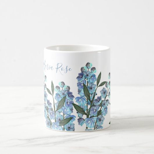 植物性フローラシンプルブルーデルフィニウム花 コーヒーマグカップ (中央)