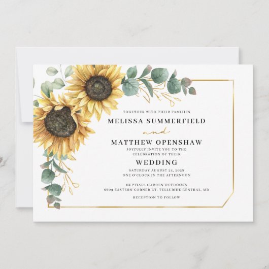 植物性フローラヒマワリ結婚ユーカリ 招待状 (正面)