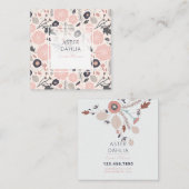 植物性フローラピンクグレー黒花 スクエア名刺 (正面/裏面)