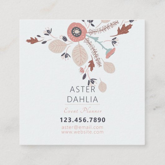 植物性フローラピンクグレー黒花 スクエア名刺 (裏面)