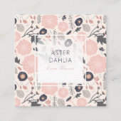 植物性フローラピンクグレー黒花 スクエア名刺 (正面)