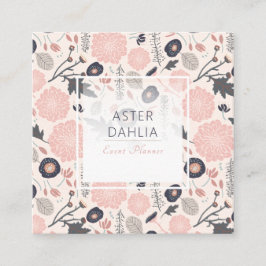 植物性フローラピンクグレー黒花 スクエア名刺