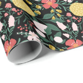 植物性フローラフェスティバルガーデンパターンブラック ラッピングペーパー (ロールコーナー)