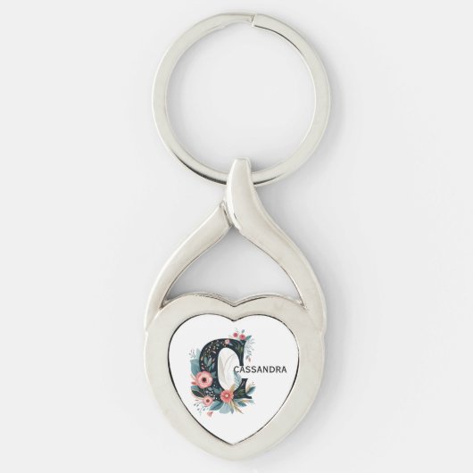 植物性フローラモノグラム文字Cパーソナル化可能 キーホルダー (正面)