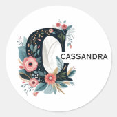 植物性フローラモノグラム文字Cパーソナル化可能 ラウンドシール (正面)