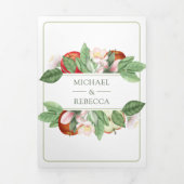 植物性フローラレッドアップルオーチャードQRコード結婚ズ 三つ折り招待状 (カバー)