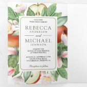 植物性フローラレッドアップルオーチャードQRコード結婚ズ 三つ折り招待状 (内部最初)