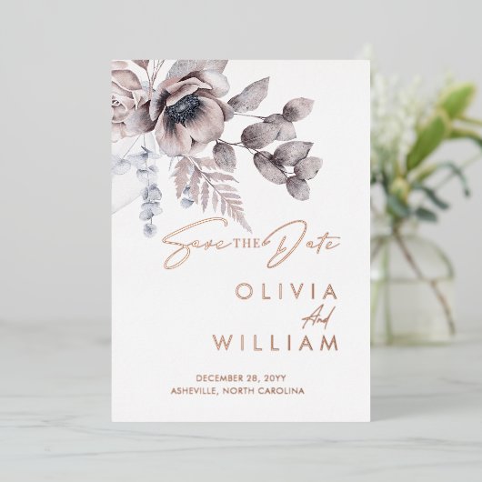 植物性フローラ冬のクリスマスは日付を保存 箔招待状 (立ち正面)