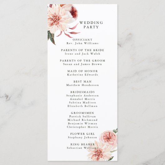 植物性フローラ庭園の結婚式式 プログラム (裏面)