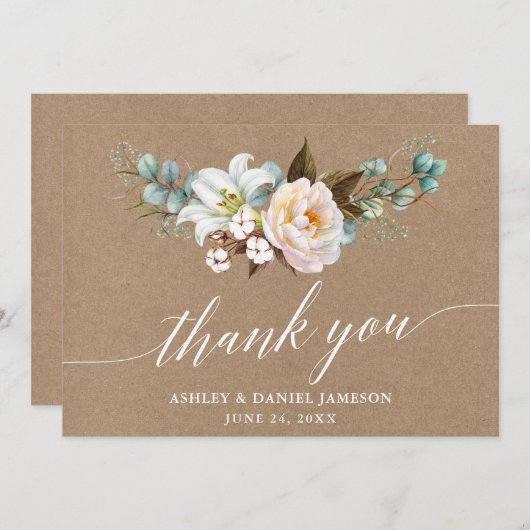 植物性フローラ書道クラフト結婚ズ サンキューカード (正面/裏面)