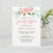植物性フローラ水色Sweet sixteenカード 招待状 (スタンド正面)