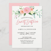植物性フローラ水色Sweet sixteenカード 招待状 (正面/裏面)
