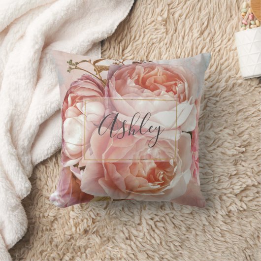 植物性フローラ牡丹の名前モノグラム クッション (ブランケット)