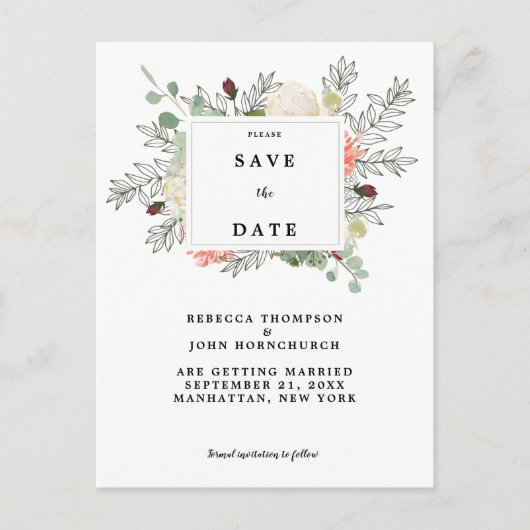 植物性フローラ結婚式は日付カードを保存する 案内ポストカード (正面)