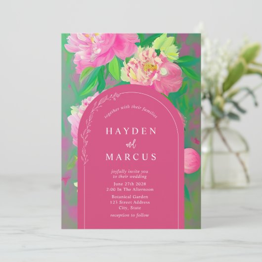 植物性フローラ絵を描のピンクアー結婚チ 招待状 (スタンド正面)