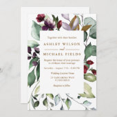 植物性フローラ縁ど水色モダン結婚s 招待状 (正面/裏面)