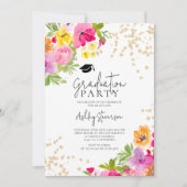 植物性フローラ金ゴールドグリッター写真卒業 招待状 (正面)