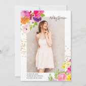 植物性フローラ金ゴールドグリッター写真卒業 案内状 (裏面)