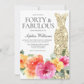 植物性フローラ金ゴールドドレス40th誕生日パーティー 招待状 (正面)