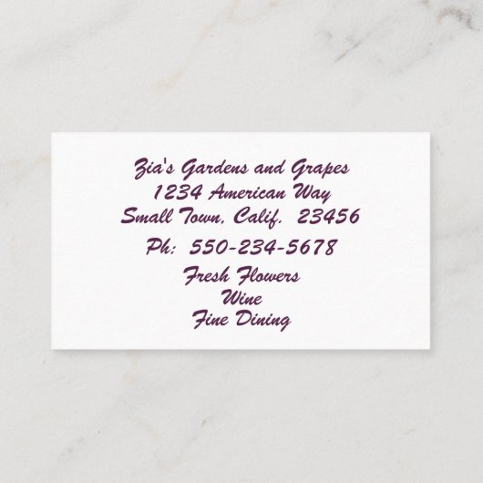 植物性ブドウ、果実と花 名刺 (裏面)