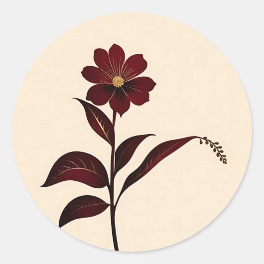 植物性ブルゴーニュの花と金ゴールド ラウンドシール (正面)