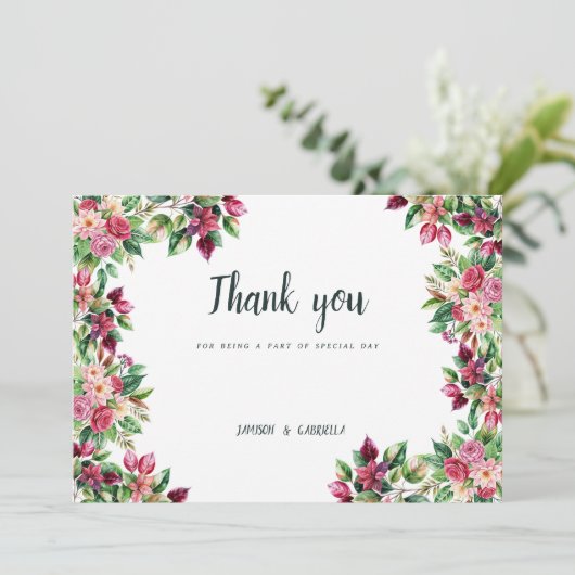 植物性ブルゴーニュピンクグリーンフローラありがとう 招待状 (スタンド正面)