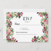 植物性ブルゴーニュピンクグリーンフローラ国RSVP 招待状 (正面)