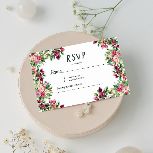 植物性ブルゴーニュピンクグリーンフローラ国RSVP 招待状
