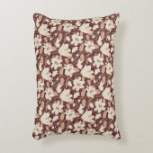 植物性ブルゴーニュ赤ベージュリリー花パターン アクセントクッション (正面(垂直))