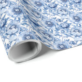 植物性ブルーフローラの花の模様 ラッピングペーパー (ロールコーナー)