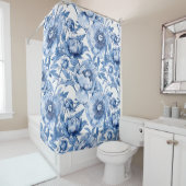植物性ブルーフローラ繊細な磁器花 シャワーカーテン (インサイチュ)