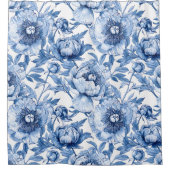 植物性ブルーフローラ繊細な磁器花 シャワーカーテン (正面)