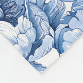 植物性ブルーフローラ繊細な磁器花 フリースブランケット (角)