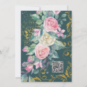 植物性ブーケマゼンダフェイク金ゴールドグリッター渦巻き 招待状 (裏面)