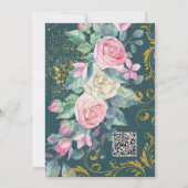 植物性ブーケマゼンダフェイク金ゴールドグリッター渦巻き 招待状 (裏面)