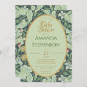植物性ベビーシャワー金ゴールドグリーン離れレイスター 招待状 (正面/裏面)